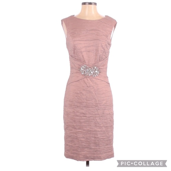 Eliza J Pink Rare & Hard to Find Rhinestone Ruched Satin Sheath Cocktail Dress - Picture 1 of 3
